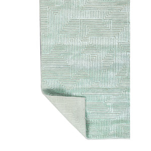 Tapis en laine et soie de bambou noué à la main bleu azalée, motif géométrique abstrait pour la maison, couloir, modèle rectangulaire AIWB-13025 pour adolescents - Product Image 5