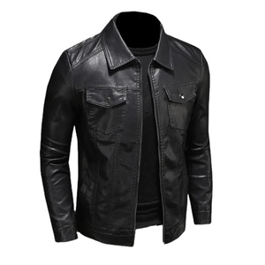 Veste de moto vintage pour hommes, imperméable et respirante, col montant, en cuir, pour l'automne et l'hiver, en toile de qualité supérieure en Europe et en Amérique - Product Image 5