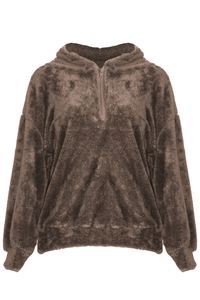 Womens Ladies <b>Fur</b> Fluffy Fleece Outwear Half Zip Oversized Sweat <b>Hoodie</b> Top - Product Image 4