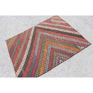 Tapis turc vintage, tapis Kilim 3,2x4,5 pieds, tapis en laine abstrait rouge - Product Image 2