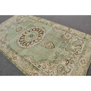 Tapis turc vintage 5.2 x 9.4ft vert beige tissage plat laine Patchwork motif pour salon décor couloir utiliser support en Latex - Product Image 4