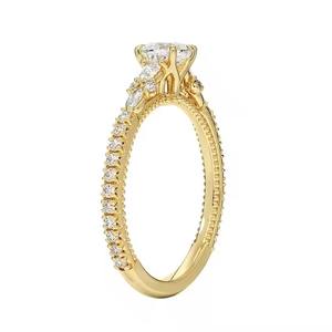 Halo Design 10K Oro amarillo Moissanite Anillo de compromiso de diamante de corte brillante redondo para boda - Product Image 6