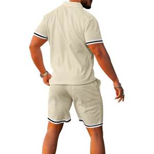 Personnalisé été couleur unie hommes Polo revers short à manches courtes sport décontracté été hommes deux pièces ensemble - Product Image 3