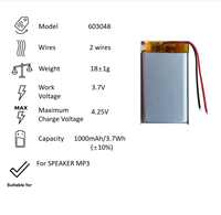 Baterai Lithium Polimer 603048 2 Kabel 603048-2 1000mAh 3.7V dengan UN38.3 MSDS Baterai Isi Ulang untuk MP3 MP4 Speaker TWS