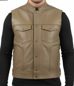 Gilet en cuir de moto pour homme, en cuir de vache véritable vintage, respirant, crocheté, couleur personnalisée, fourrure de mouton d'hiver, 2026 - Product Image 1