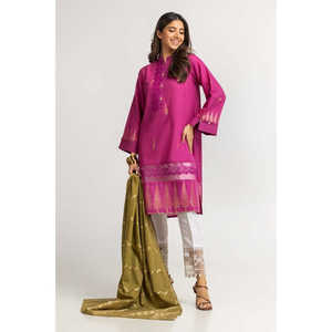 Salwar Kameez Jacquard Teint Rose et Vert pour Femme, Robe Pakistanaise Prêt-à-Porter en Georgette avec Dupatta - Product Image 2
