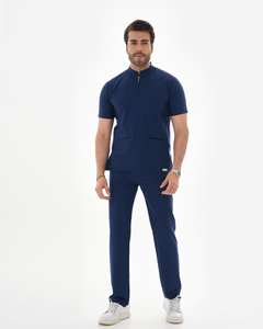 Ensemble de blouses et pantalons en coton et polyester tissé à taille élastique, uniformes médicaux sur mesure de haute qualité pour hommes - Product Image 1