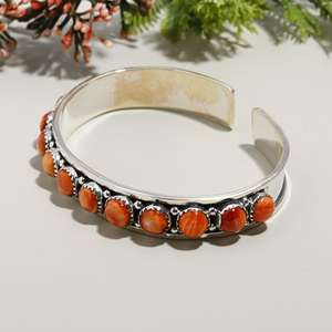 Elegant 925 Solid Sterling <b>Silver</b> Orange Oyster Gemstone <b>Bracelet</b> Women's Wholesale <b>Bangle</b> for Gifts and Parties - Product Image 4