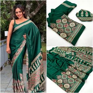 Gracieux Semi Gajji Japon Soie Imprimé Saree avec Chemisier Doux Léger Bollywood Style pour Quotidien Festif et Bureau Wear Look - Product Image 2