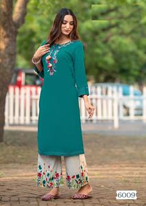 La última Parte superior pesada de rayón hecha a mano y bordada Con parte inferior con estampado de rayón - Product Image 3