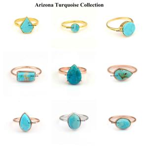 Bague personnalisée en argent sterling 925 plaqué 18 carats avec lunette en vermeil, dernière bague fine pour femme Arizona Turquoise fabriquée en Inde - Product Image 5