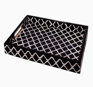 Bandeja rectangular elegante azul y blanca con un llamativo patrón geométrico para la bandeja de servicio Home Hotel Motel - Product Image 4