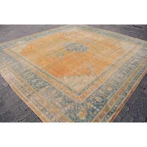 พรมตุรกีขนาดใหญ่พิเศษ 11.5x12.2 ฟุต พรมวินเทจ พรมขนสัตว์สีเหลือง - Product Image 3