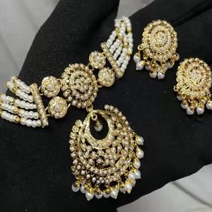 Étnico real elegante tradicional Jadau perla Look chapado en oro collar conjunto con pendientes diseñador collar conjunto para mujer - Product Image 1