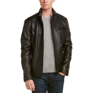 Veste en cuir de haute qualité pour hommes grande taille col montant veste en cuir à fermeture éclair veste de moto coupe ajustée pour hommes - Product Image 1