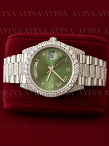 Reloj de Lujo con Diamantes Moissanite para Hombre, Estilo Hip Hop, Esfera Romana Verde, Fecha y Día, Automático, Completamente Cubierto de Diamantes, Correa de Acero Inoxidable - Product Image 4
