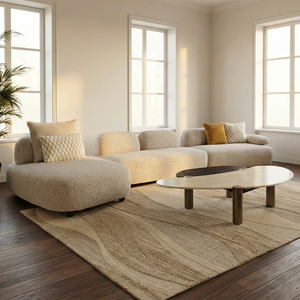 Ensemble de canapé sectionnel en tissu en forme de L moderne avec dossier rembourré, couleur blanche et accoudoirs rembourrés pour le mobilier de salon - Product Image 1