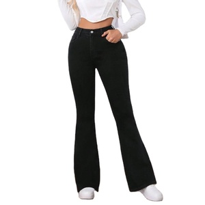 Vaqueros de mezclilla negros de estilo vintage a la moda para mujer, corte ajustado, cintura alta, corte de bota, 100% algodón, transpirables, tallas 26-40 - Product Image 1