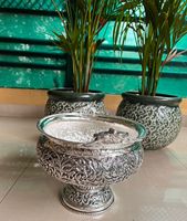 Urli Moderno de Plata Alemana Tradicional con Diseño de Loros Tallados, Tazón de Metal Plateado para Decoración del Hogar, Decoración de Fiestas, Idea de Regalo para Diwali