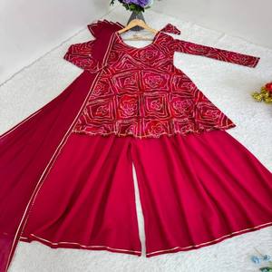 Ropa étnica Kediya con Dupatta y Plazzo Pure Rayon Bhadhej Print, Gota Patti Detailing & Roman Silk Bottom - Product Image 1