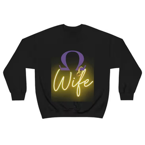 Sweat-shirt à col rond pour homme en tricot imprimé Omega Wife Fraternity, broderie en chenille personnalisée, taille plus, col rond, université/collège - Product Image 1