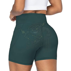Pantalones cortos de yoga con logotipo personalizado, pantalones cortos deportivos para correr, mallas cortas de cintura alta para gimnasio, pantalones cortos de yoga sin costuras para mujer - Product Image 2