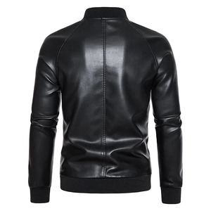 2024 invierno Casual sólido hombres PU chaqueta de cuero de imitación de gamuza cálida con cuello levantado lona y ajuste de piel de vaca para motocicleta - Product Image 2