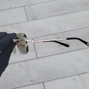 Luxury Rose Gold Rimless Crystal Rectangle Sunglasses for Women UV400 Designer Green Gradient Fashion <b>Eyewear</b> - Product Image 2