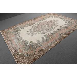 Vintage Turkish Rug, 6.4x10.1 ft Rug, <b>Brown</b> Solid <b>Wool</b> Rug - Product Image 4