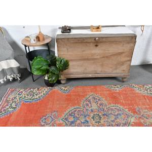 Alfombra de lana Vintage naranja y Beige, 4,1x7,7 pies, clásica, área grande, patrón de pasillo rectangular turco para dormitorio con respaldo de látex - Product Image 2