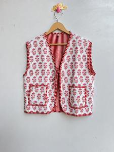 เสื้อกั๊กผ้าฝ้ายพิมพ์ลายทำด้วยมือสไตล์อินเดียเสื้อโค้ทสำหรับทุกเพศเสื้อแขนกุดสไตล์โบฮีเมียนสำหรับผู้หญิงเสื้อกั๊กเป็นชั้นน้ำหนักเบาของขวัญสำหรับเธอ - Product Image 5