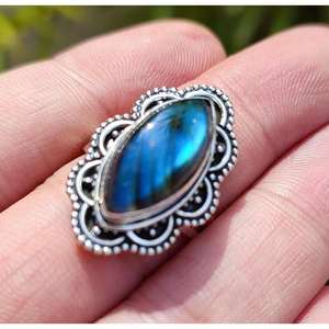 Handmade Boho Hippie Women's Sterling Silver <b>Ring</b> Natural Labradorite Gemstone Inlay <b>Statement</b> Gift for Her - Product Image 6
