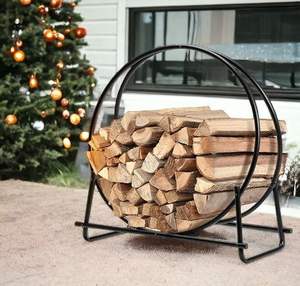 Estante de leña personalizable con recubrimiento de polvo negro de hierro de alta resistencia para chimenea, decoración moderna para el hogar, soporte de almacenamiento de madera - Product Image 4