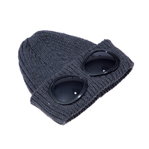 Autumn Winter Fashion Trendy <b>Glasses</b> Pilot Sunglasses Knitted Hat Cuffed Ski Skull Beanies Cap With Sunglass - Product Image 5