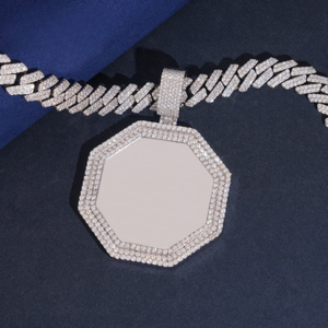 Colgante Octagonal de Moissanita en Blanco, Colgante Personalizado con Incrustaciones, Color D VVS, Collar Hip Hop, Plata 925, Grabado de Logotipo, OEM, Venta al por Mayor - Product Image 3