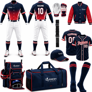 Uniforme de Béisbol SINEWY, Conjunto Completo Personalizado con Impresión por Transferencia de Calor, Jersey, Pantalones, Guantes, Gorra y Bolsa de Poliéster Transpirable, Azul Corto - Product Image 4