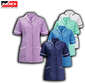 Nuevo diseño respetuoso con el medio ambiente elástico resistente al agua enfermería Scrubs enfermera Stand Collar manga corta Scrub Hospital uniformes - Product Image 2
