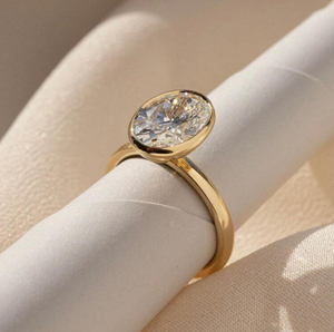 Juego de bisel de corte ovalado de 4 quilates de Plata de Ley 925, anillo de compromiso de punta de pétalo solitario para mujer en diseño único - Product Image 3