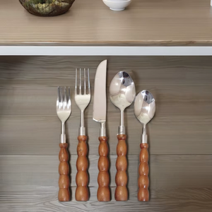 Ensemble de couverts design coréen argent brillant manche en bois de haute qualité durable élégant parfait pour les mariages fêtes utilisation par les enfants - Product Image 5