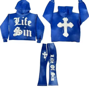 Survêtement personnalisé délavé à l'acide pour hommes ensemble de jogging à capuche zippé lourd GSM survêtement pour hommes ensemble de jogging à capuche en coton délavé à l'acide - Product Image 6