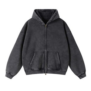 Vintage Acid Stone Wash Pull-Zip Sweat à capuche Zipper Distressed Heavyweight Oversize Top pour hommes Automne Hiver - Product Image 6