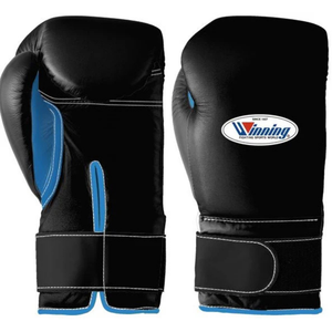 Gants de boxe professionnels en cuir noir et bleu ciel, avec fermeture velcro au poignet, pour l'entraînement et le sparring, pour hommes et femmes - Product Image 1
