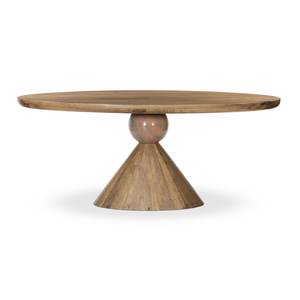 Hot Italian Design Oval Shape Solid Mango Wooden Top With Honey Smoked Finish Pedestal Base With Marble New Modern <b>Dining</b> <b>Table</b> - Product Image 3