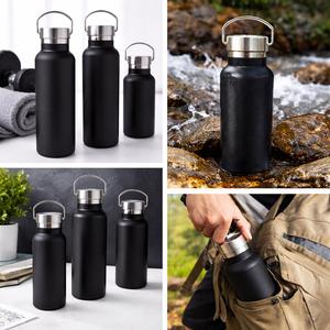 <b>Black</b> Stainless Steel Insulated Vacuum Flask Double Wall Sports Bottle Handle Lid Leakproof Eco-Friendly Temperature Display - Product Image 4