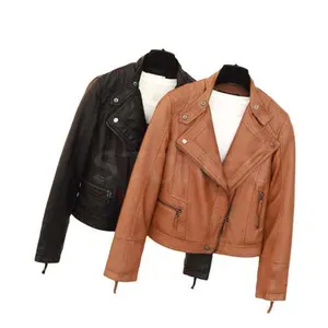 2023 Wholesale Customized Women Best Selling Real PU Leather Jackets Custom Low Price Outwear Jackets
