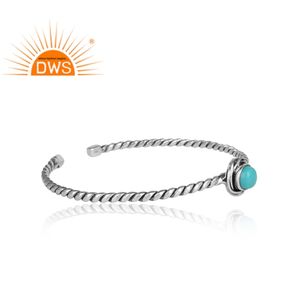 New Arrival Oxidized Sterling Silver Natural Arizona Turquoise Gemstone Bangle Custom Jewelry Manufacturer - Product Image 3