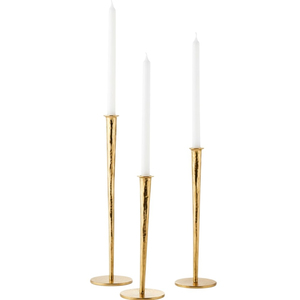 Ensemble de 3 bougeoirs en métal effet or vintage, bougeoirs en fer texturé, finition en laiton antique, bougeoirs décoratifs - Product Image 5