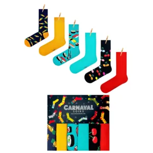 6-Piece Set of Breathable Colorful Socks for Daily Use with Plain and Patterned Designs - Product Image 1