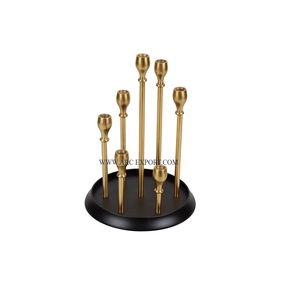 Handmade <b>Gold</b> Plated Metal Brass Tableware Candle <b>Holder</b> With Black Color Base Deluxe Quality Round Table <b>Candlestick</b> <b>Holder</b> - Product Image 1