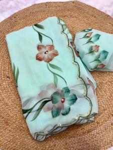 เสื้อลำลองผ้าจอร์เจียสำหรับใส่ในชีวิตประจำวันผ้าส่าหรีมีดีดีไซน์ล่าสุดสำหรับงานปาร์ตี้คลาสสิกขายดีที่สุดผู้หญิงส่าหรี - Product Image 4